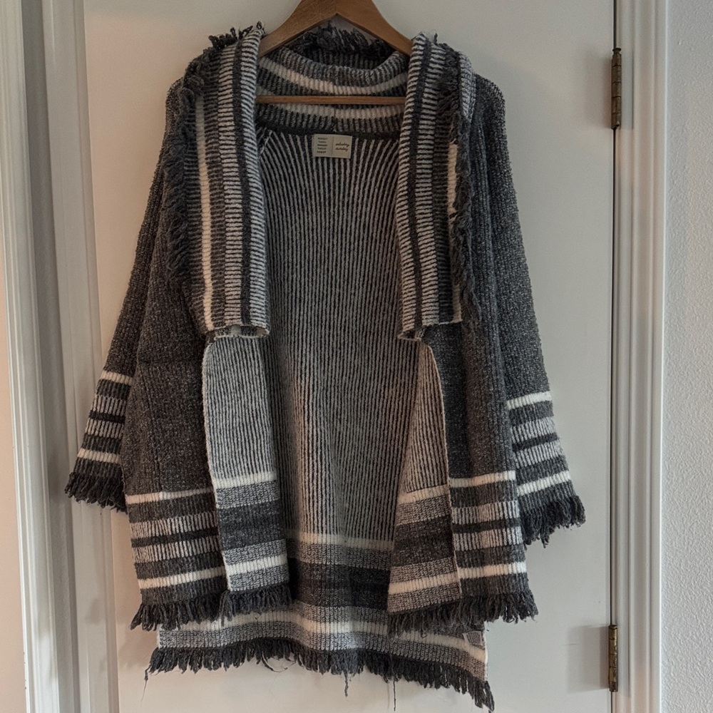 Anthropologie Charcoal and Cream Striped Poncho